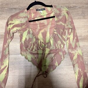 Urban Outfitters Green and Brown Tie-Dye Blouse
